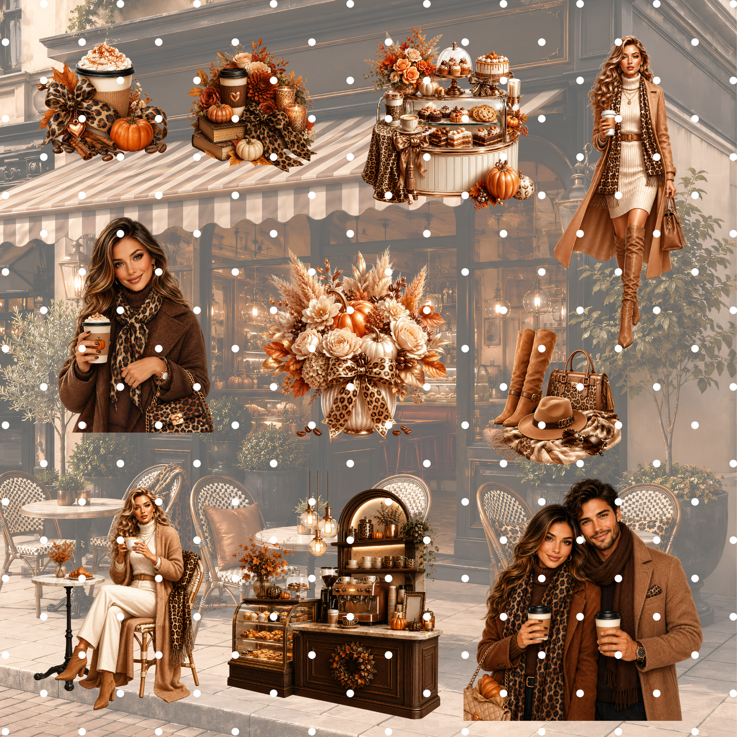 Leo Herbstcafé Clipart Set – 32 Herbst & Leopard PNGs
