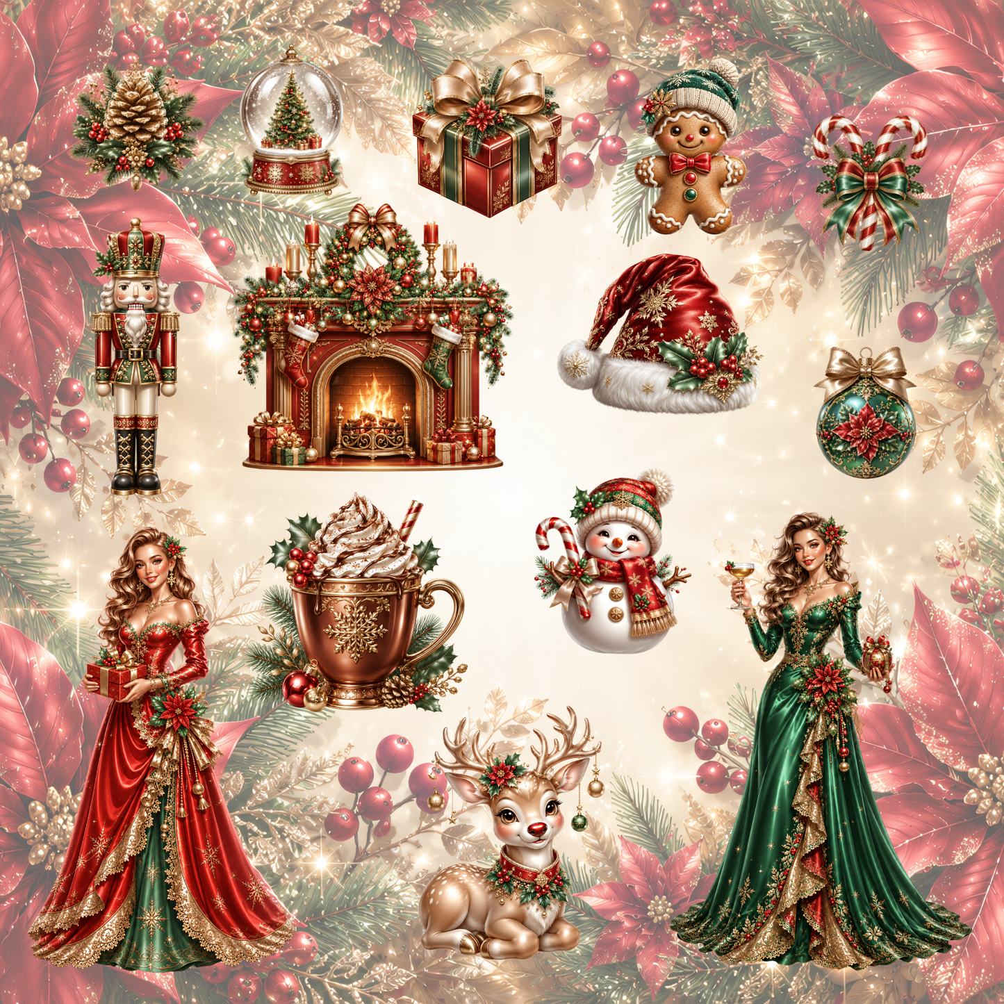Weihnachten Klassik Clipart Set – 57 Festliche PNGs in Rot & Grün