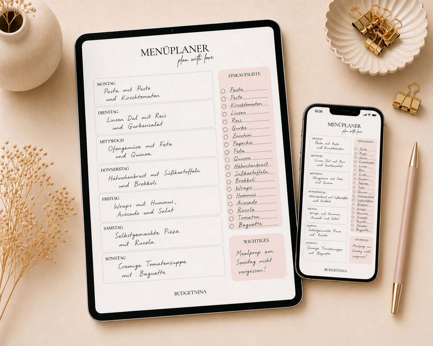 Menü Planer A5 / Menuplanner A5