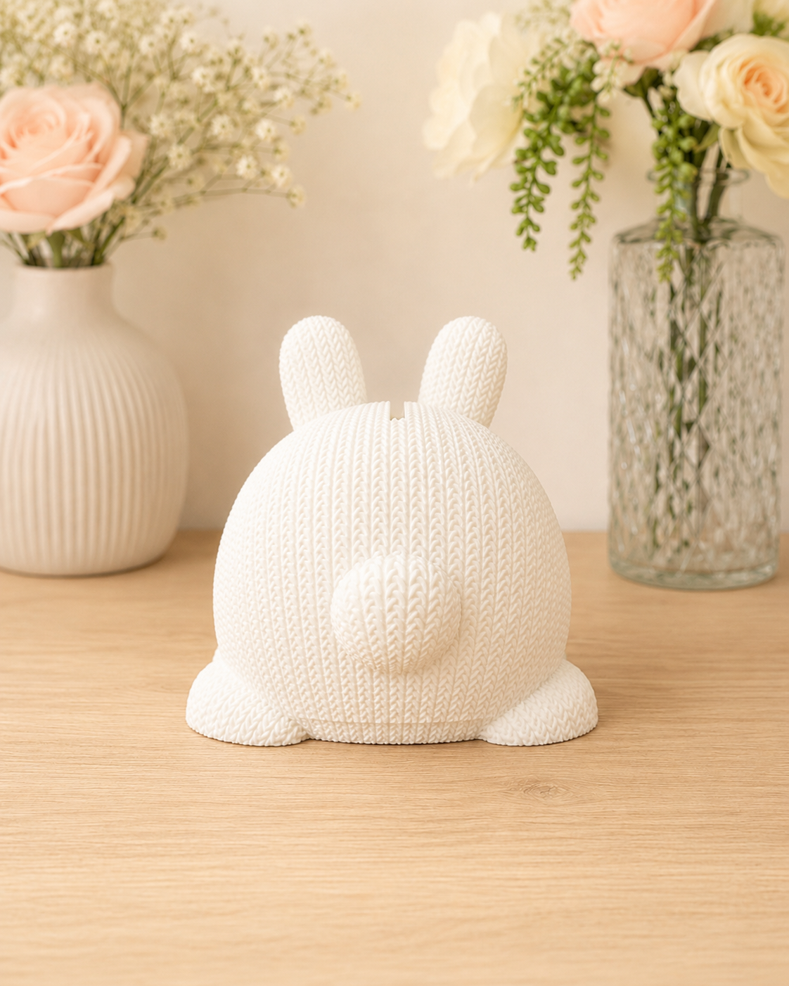 Spardose Hase in Strick-Optik (3D-Druck) – Wiederverwendbar