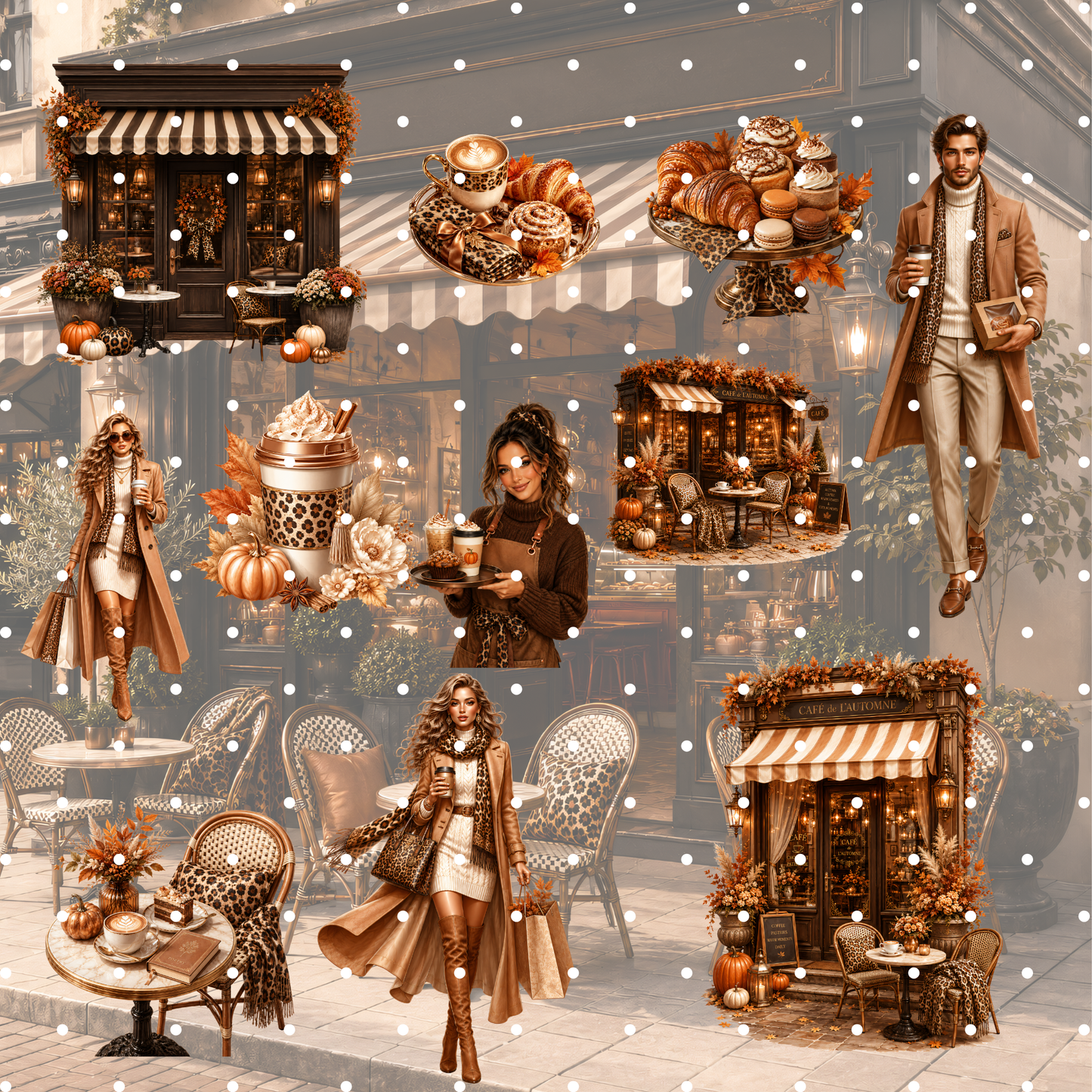 Leo Herbstcafé Clipart Set – 32 Herbst & Leopard PNGs