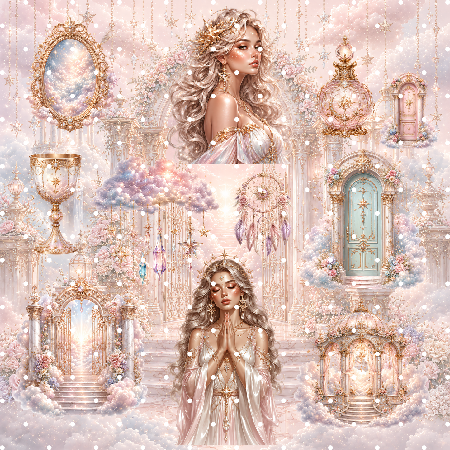 Heaven Wishes Clipart Set 38 PNG | Engel Himmel Traumfänger Bilder | Powdery Rose Gold Fantasy Grafiken | Free Commercial Use Digital Download