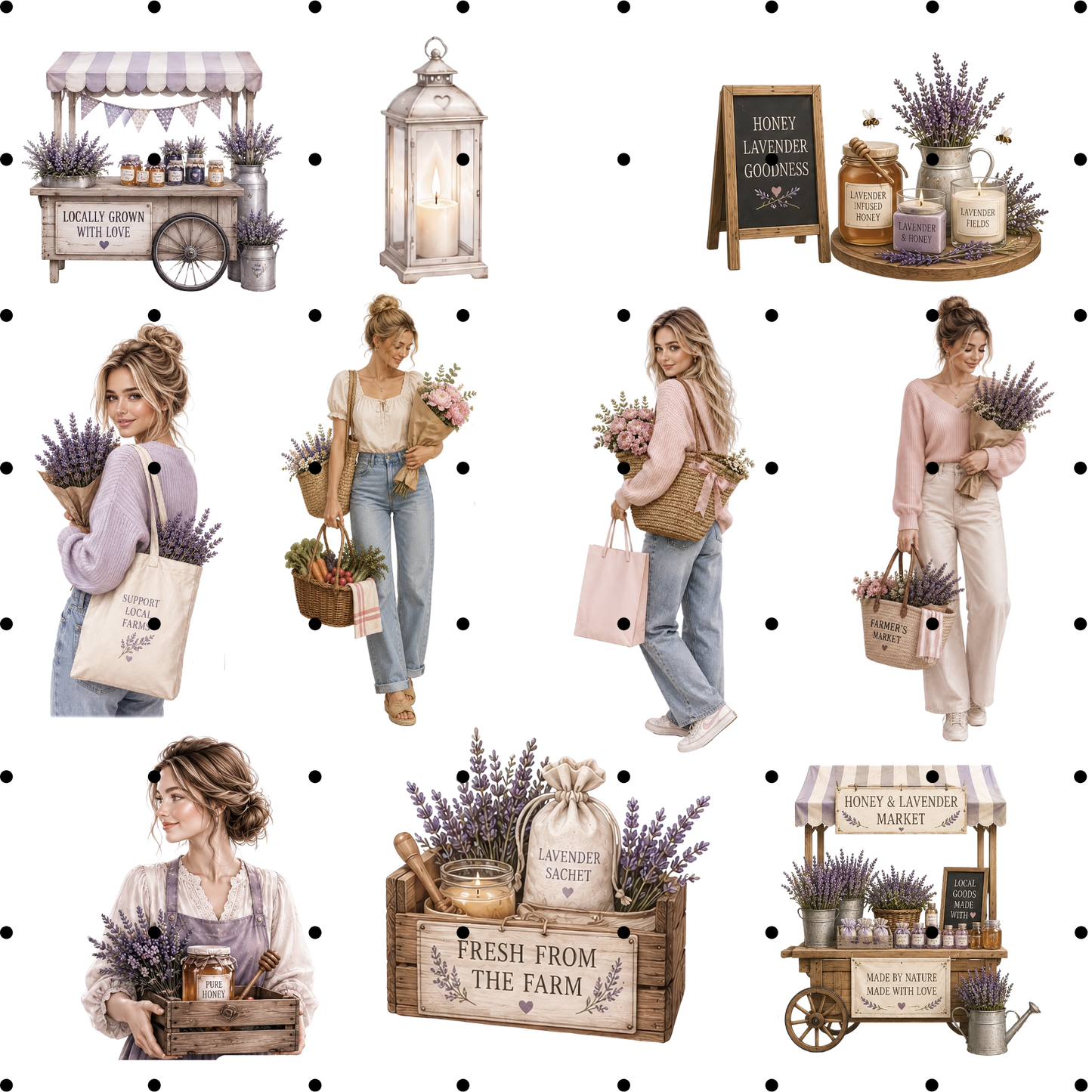 Lavender & Honey Clipart Bundle - 55 Aesthetic PNGs - Rustic Provence Farmhouse Art