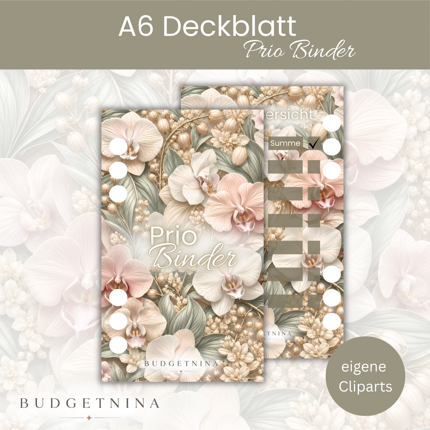 Prio Binder – Orchidee Glam A6 Deckblatt & Binderübersicht