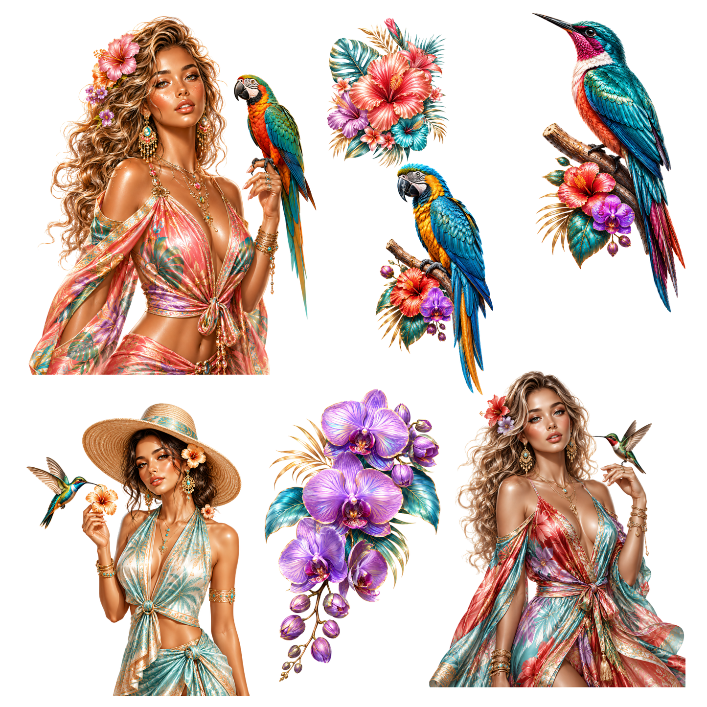 Colorful Tropic Clipart Set – 46 Tropische Sommer PNGs (300 DPI)