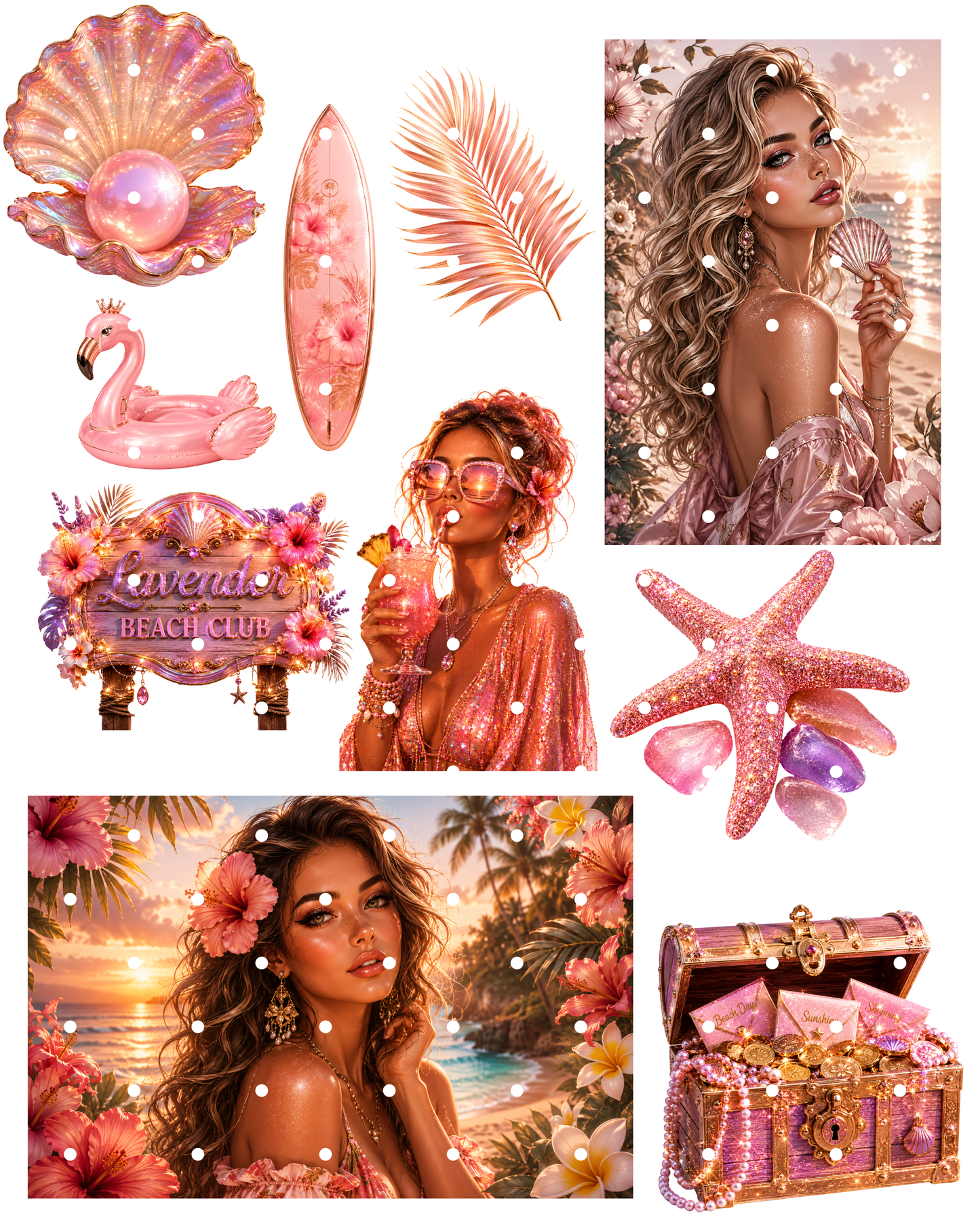 Beach Glam Clipart Set – 31 Transparente PNG-Dateien (Sommer & Luxus)