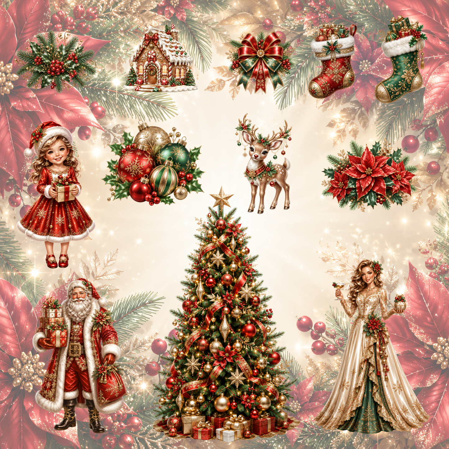 Weihnachten Klassik Clipart Set – 57 Festliche PNGs in Rot & Grün