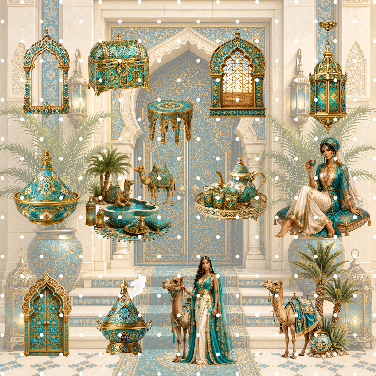 Marokko Türkis Clipart Set – 56 Orientalische Reise & Wüsten PNGs