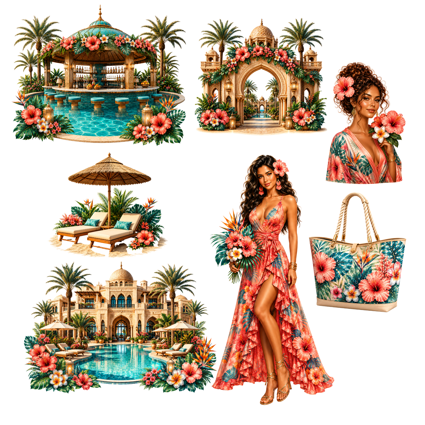 Tropical Resort Clipart Set – 35 Luxus Urlaub & Sommer PNGs (300 DPI)