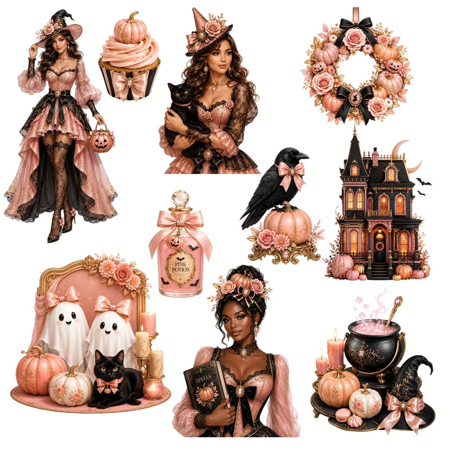 Pink Halloween Clipart Set – 47 Hochwertige Grafiken
