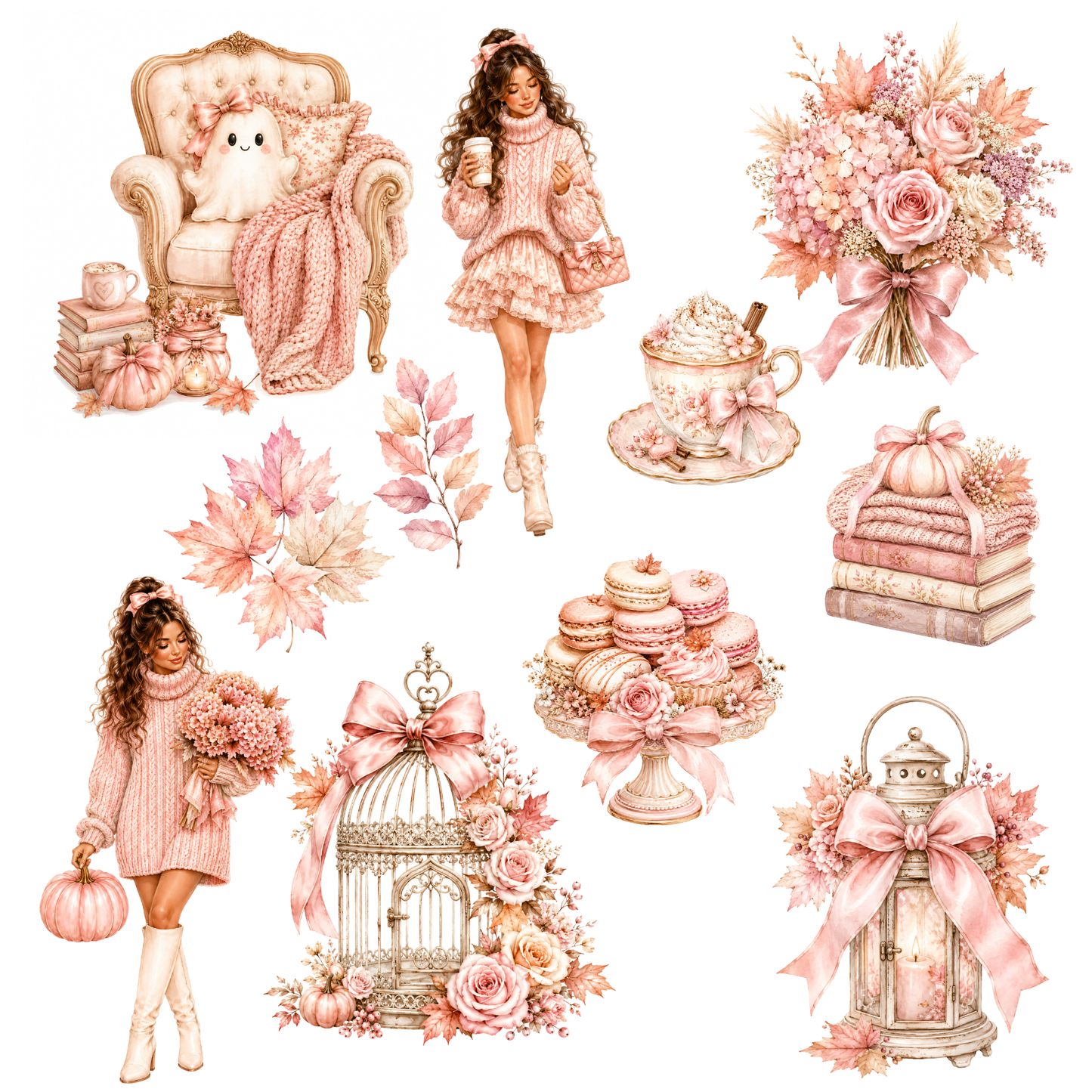 Pink Lovely Autumn Clipart Mega-Set – 102 süße Rosa Herbst PNGs (300 DPI)