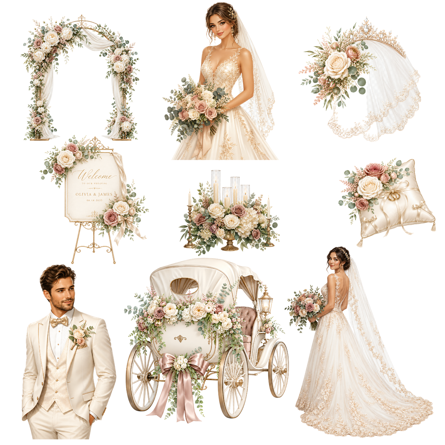 Wedding Clipart Set – 42 Elegante Hochzeits-PNGs