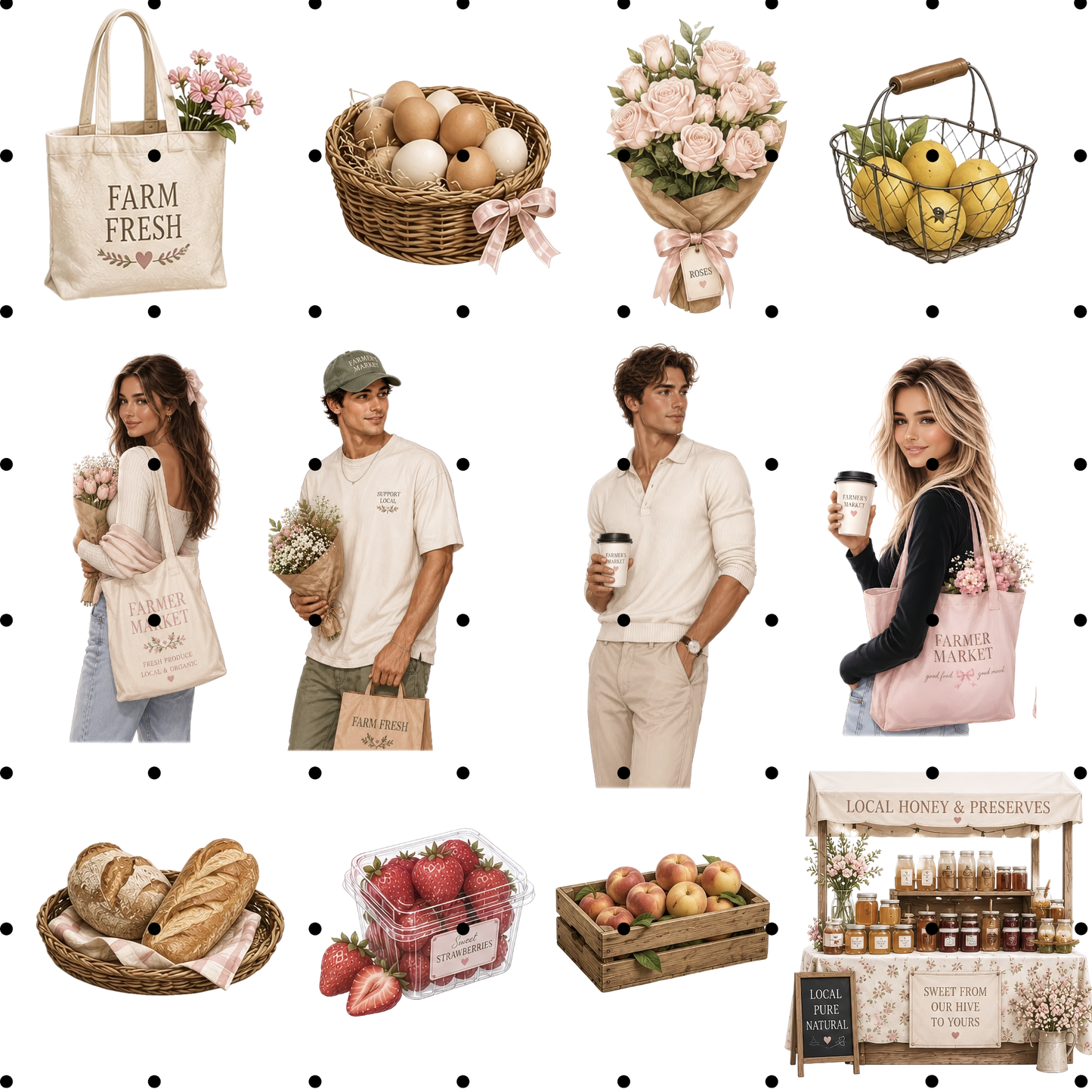 Farmers Market Clipart Bundle - 51 Coquette Aesthetic PNGs - Rustic Flower Market Graphics