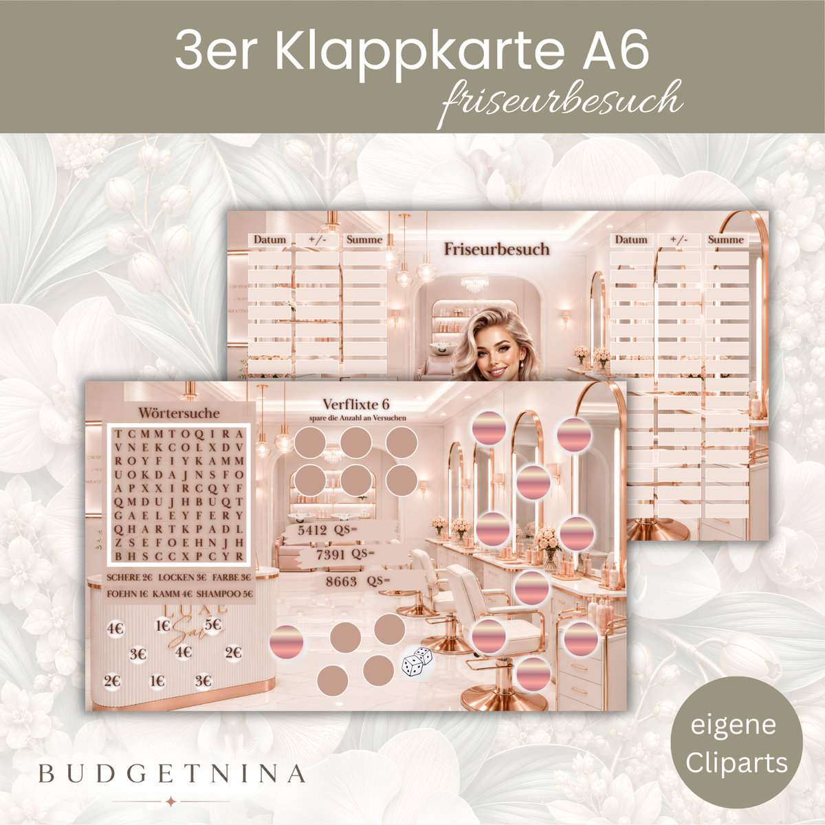 3er Klappkarte "Friseurbesuch" – XL Beauty Sparchallenge