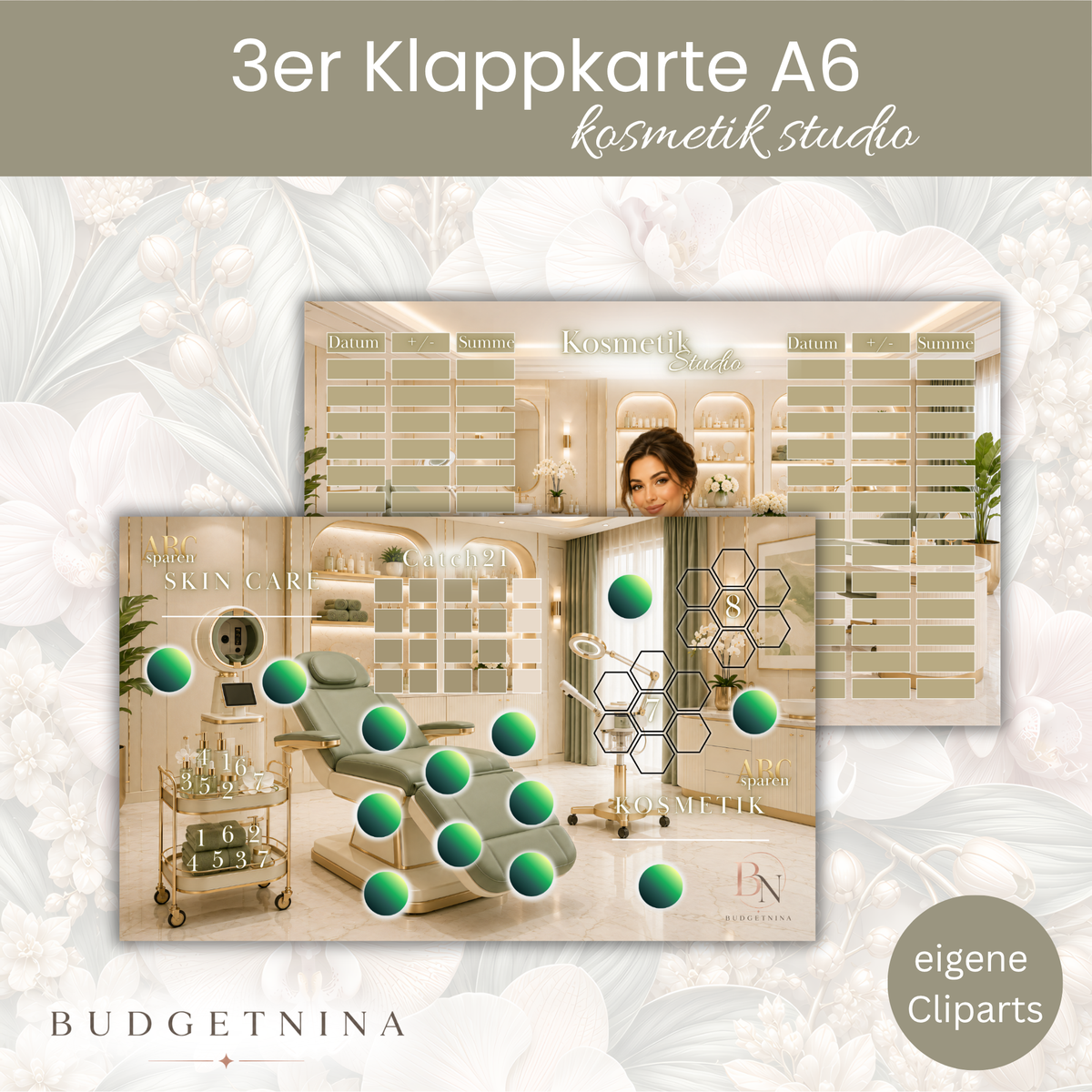 3er Klappkarte "Kosmetik Studio" – XL Beauty Sparchallenge