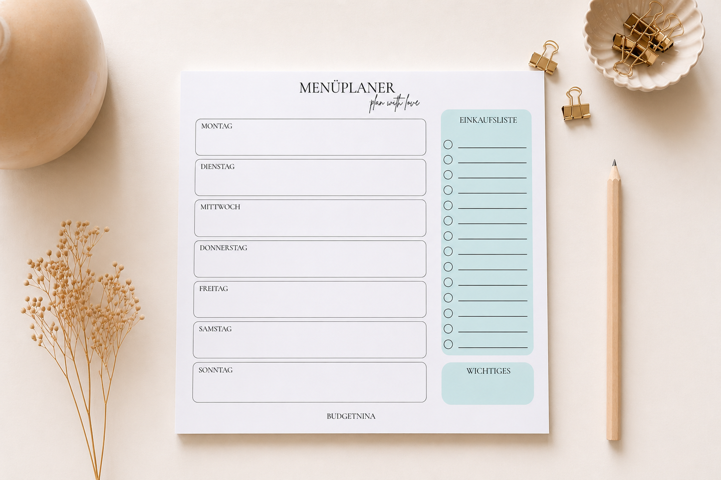 Menü Planer A5 / Menuplanner A5