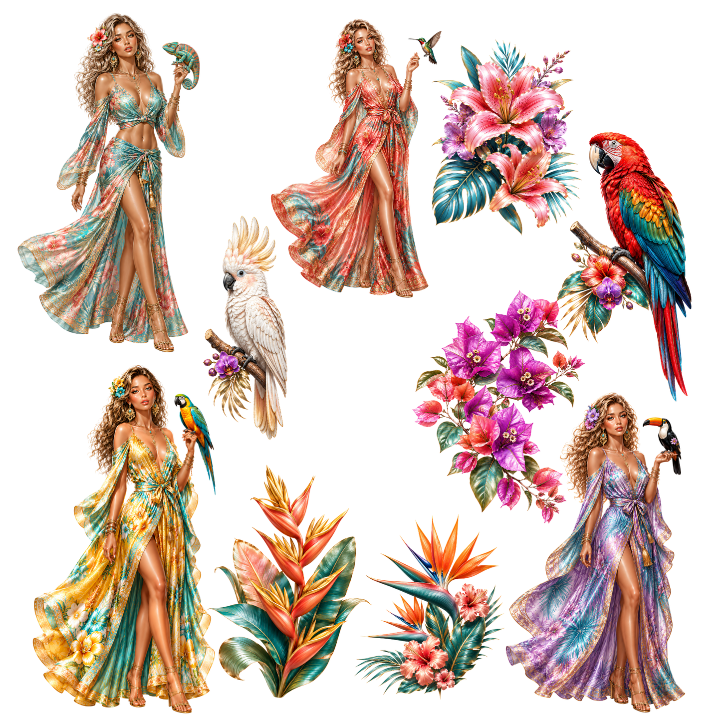 Colorful Tropic Clipart Set – 46 Tropische Sommer PNGs (300 DPI)