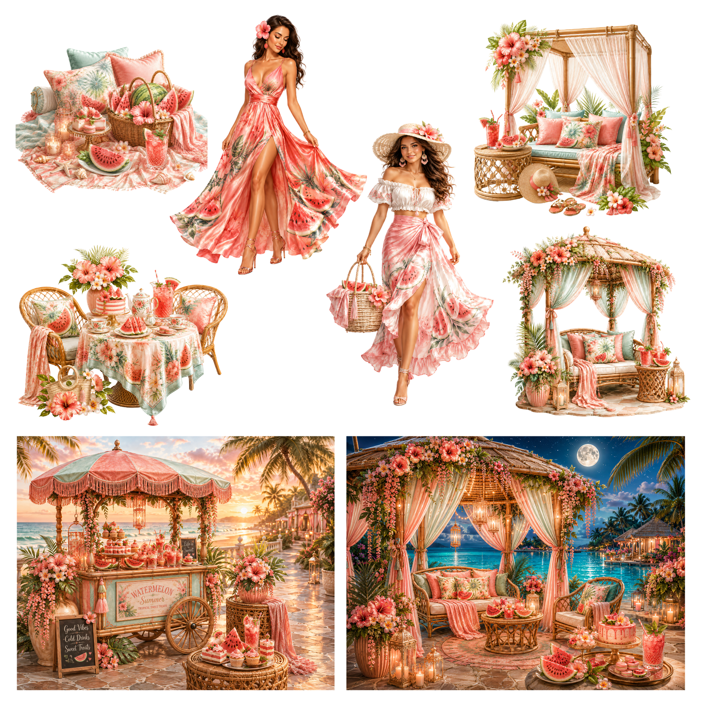 Watermelon Summer Clipart Set – 37 PNG
