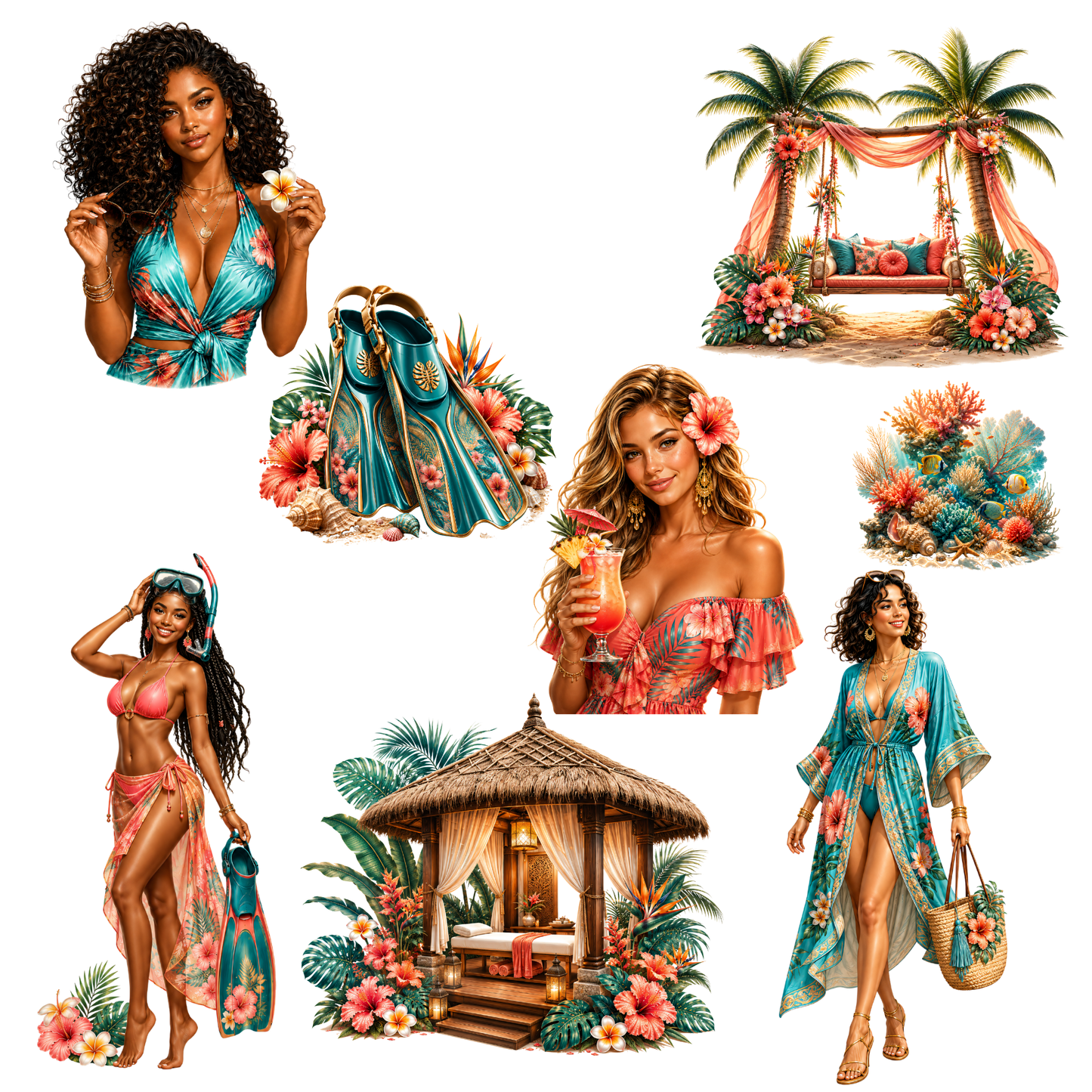 Tropical Resort Clipart Set – 35 Luxus Urlaub & Sommer PNGs (300 DPI)
