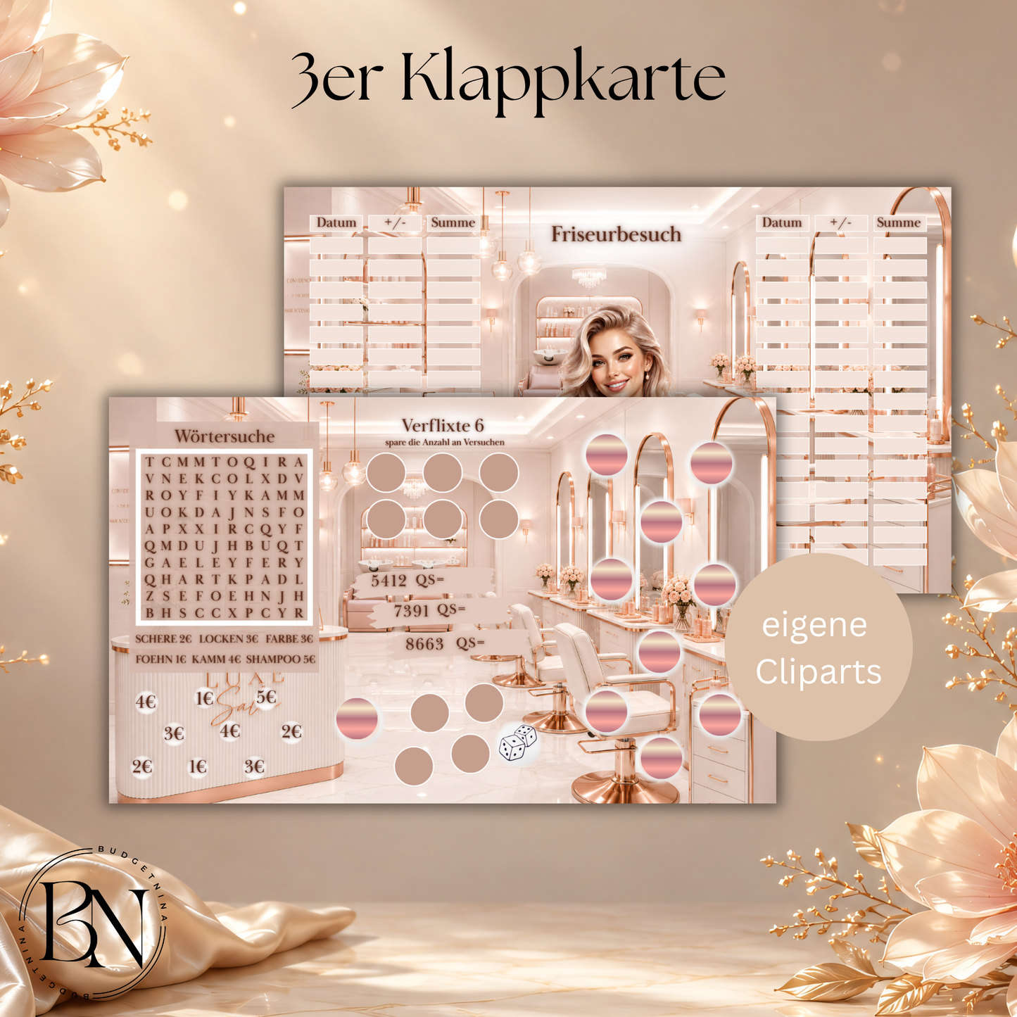 3er Klappkarte "Friseurbesuch" – XL Beauty Sparchallenge