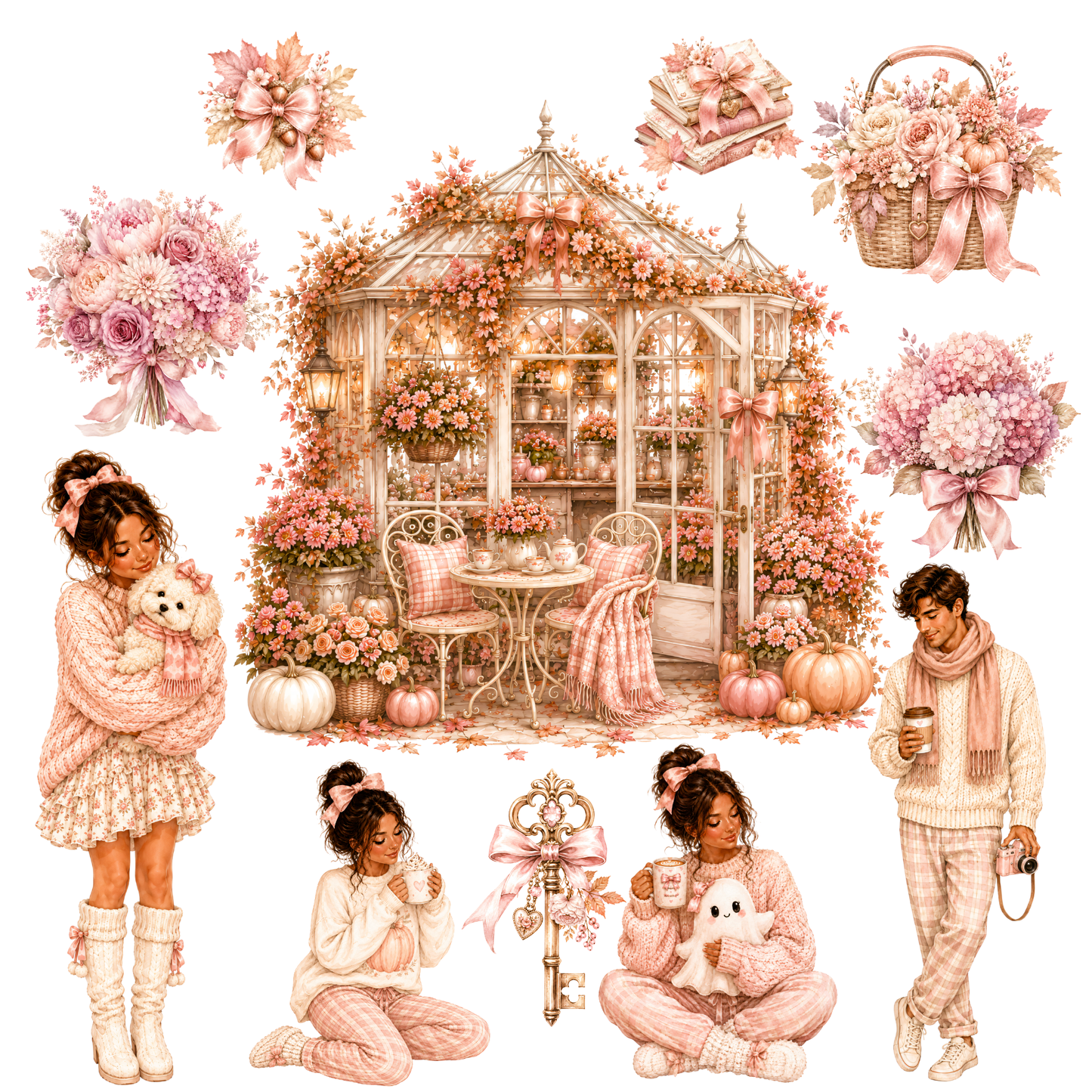 Pink Lovely Autumn Clipart Mega-Set – 102 süße Rosa Herbst PNGs (300 DPI)