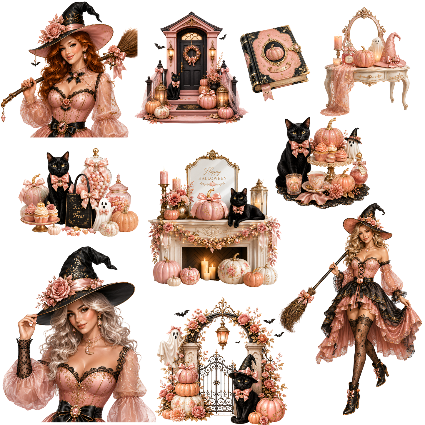 Pink Halloween Clipart Set – 47 Hochwertige Grafiken