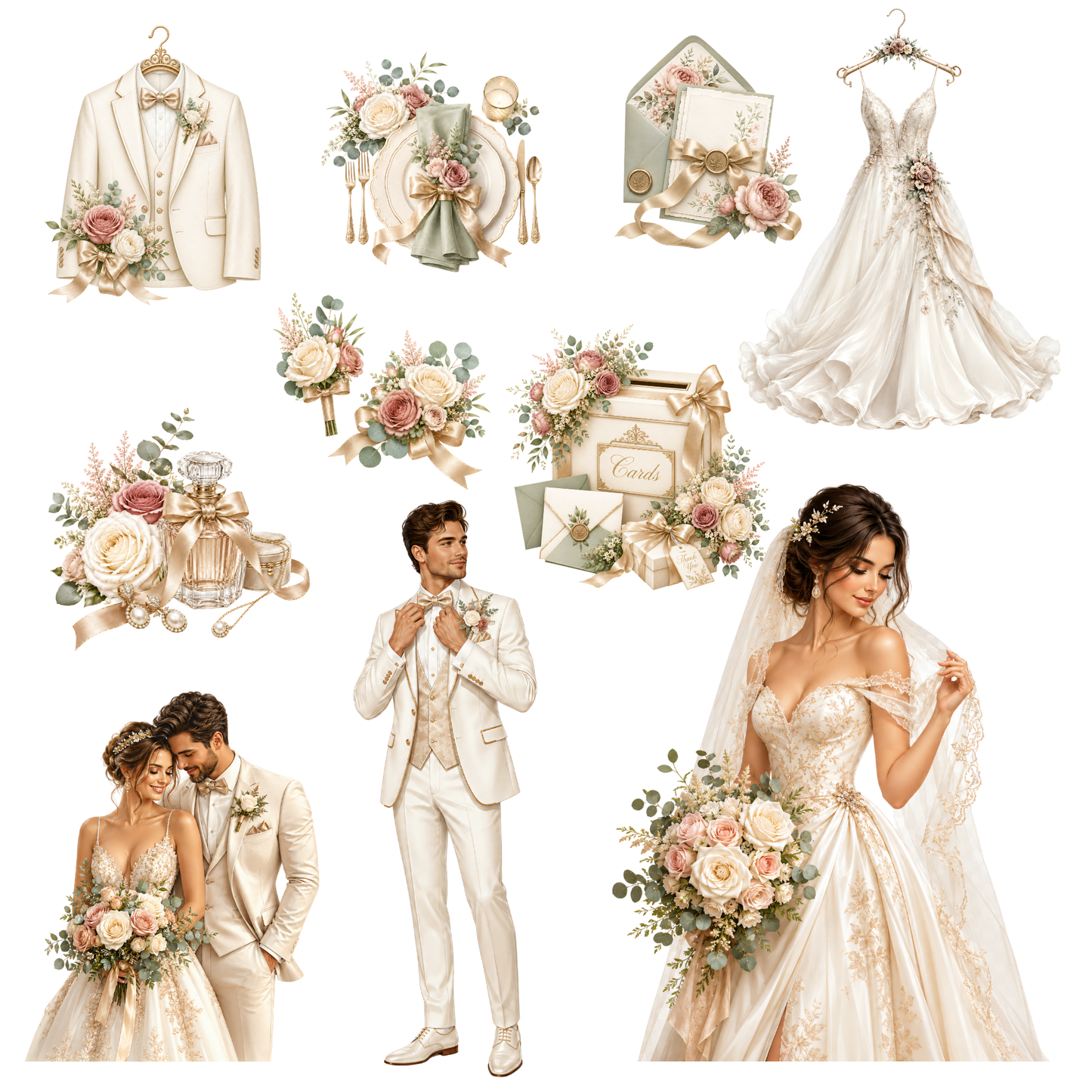 Wedding Clipart Set – 42 Elegante Hochzeits-PNGs