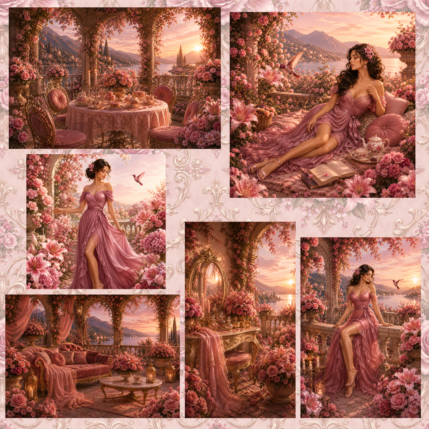 Luxuriöses Blumen-Clipart Set Selential in Rosé für kommerzielle Nutzung