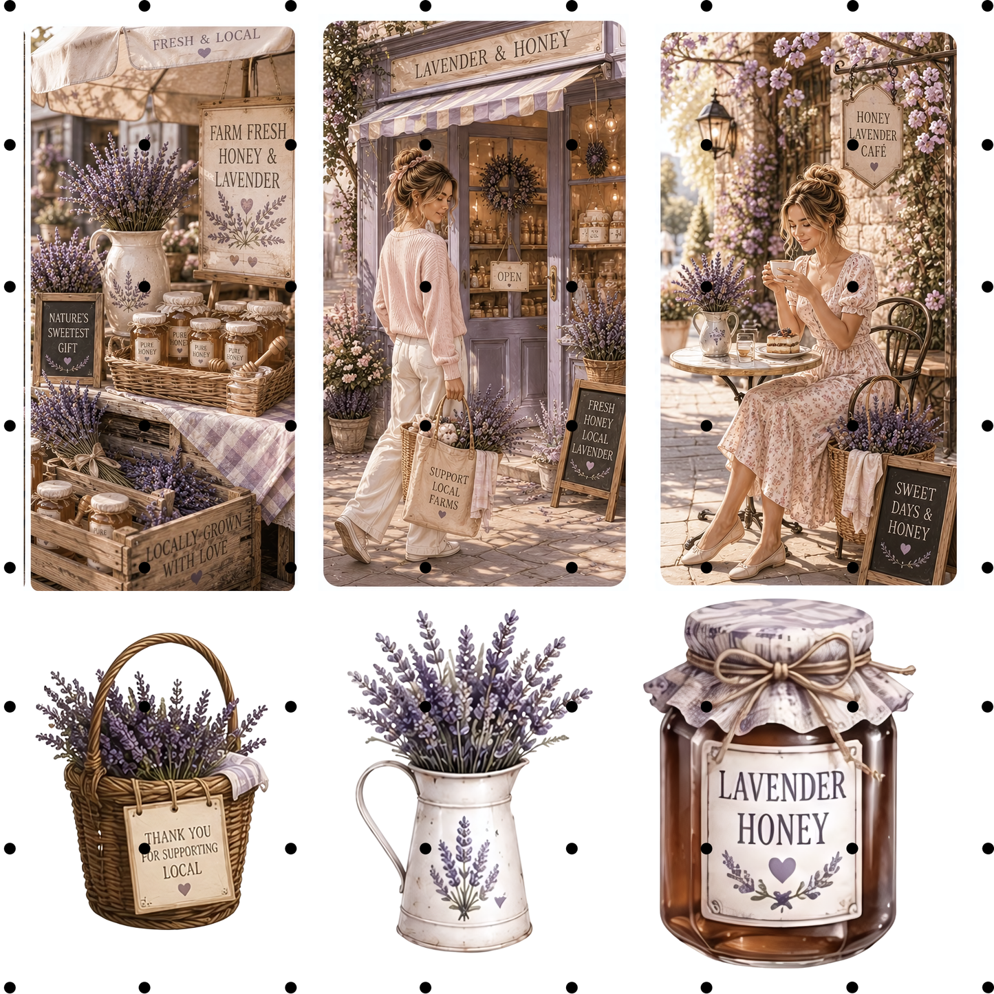 Lavender & Honey Clipart Bundle - 55 Aesthetic PNGs - Rustic Provence Farmhouse Art