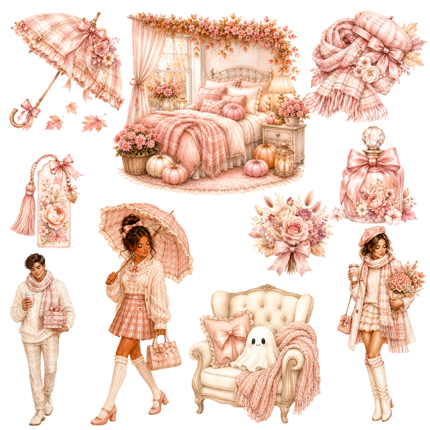 Pink Lovely Autumn Clipart Mega-Set – 102 süße Rosa Herbst PNGs (300 DPI)