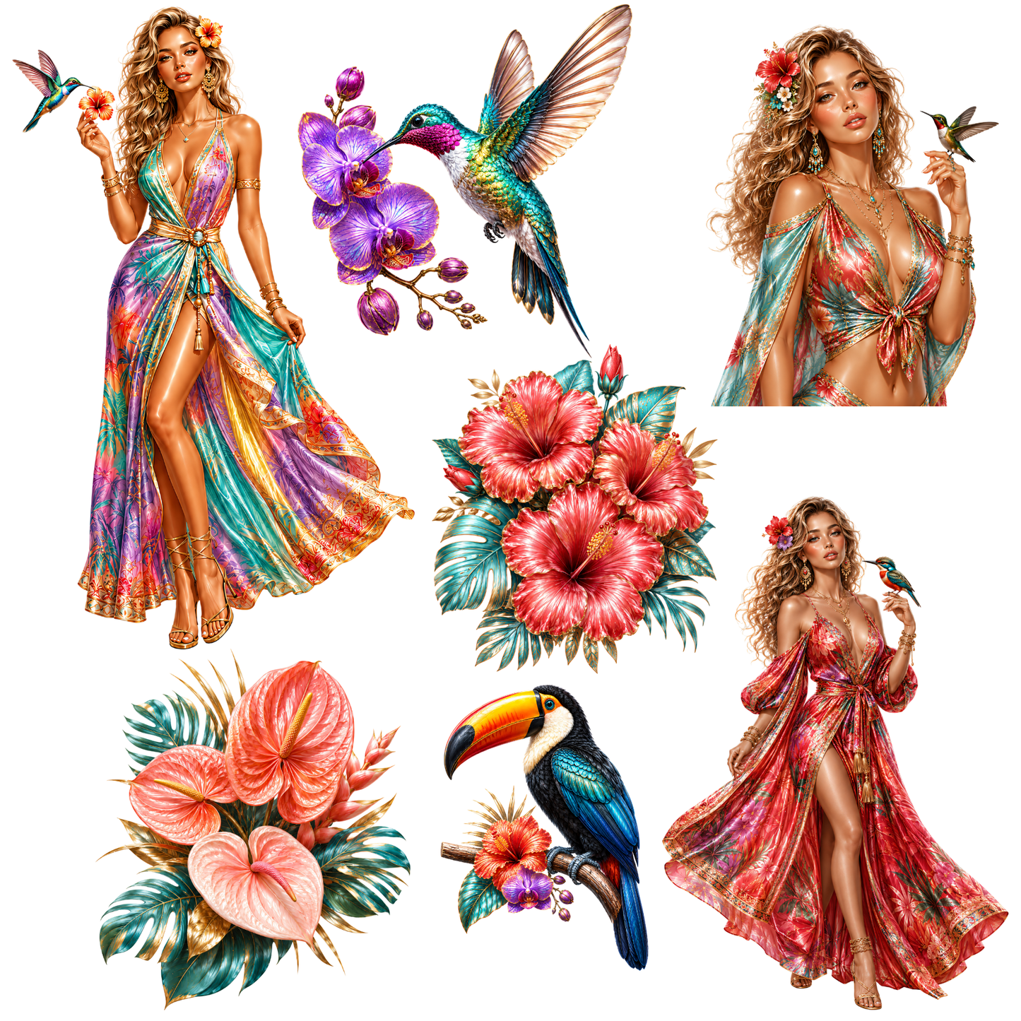 Colorful Tropic Clipart Set – 46 Tropische Sommer PNGs (300 DPI)