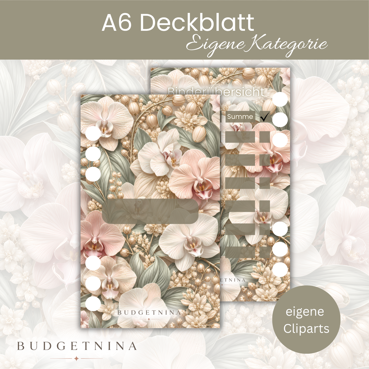 Orchidee Glam – A6 Deckblatt & Binderübersicht