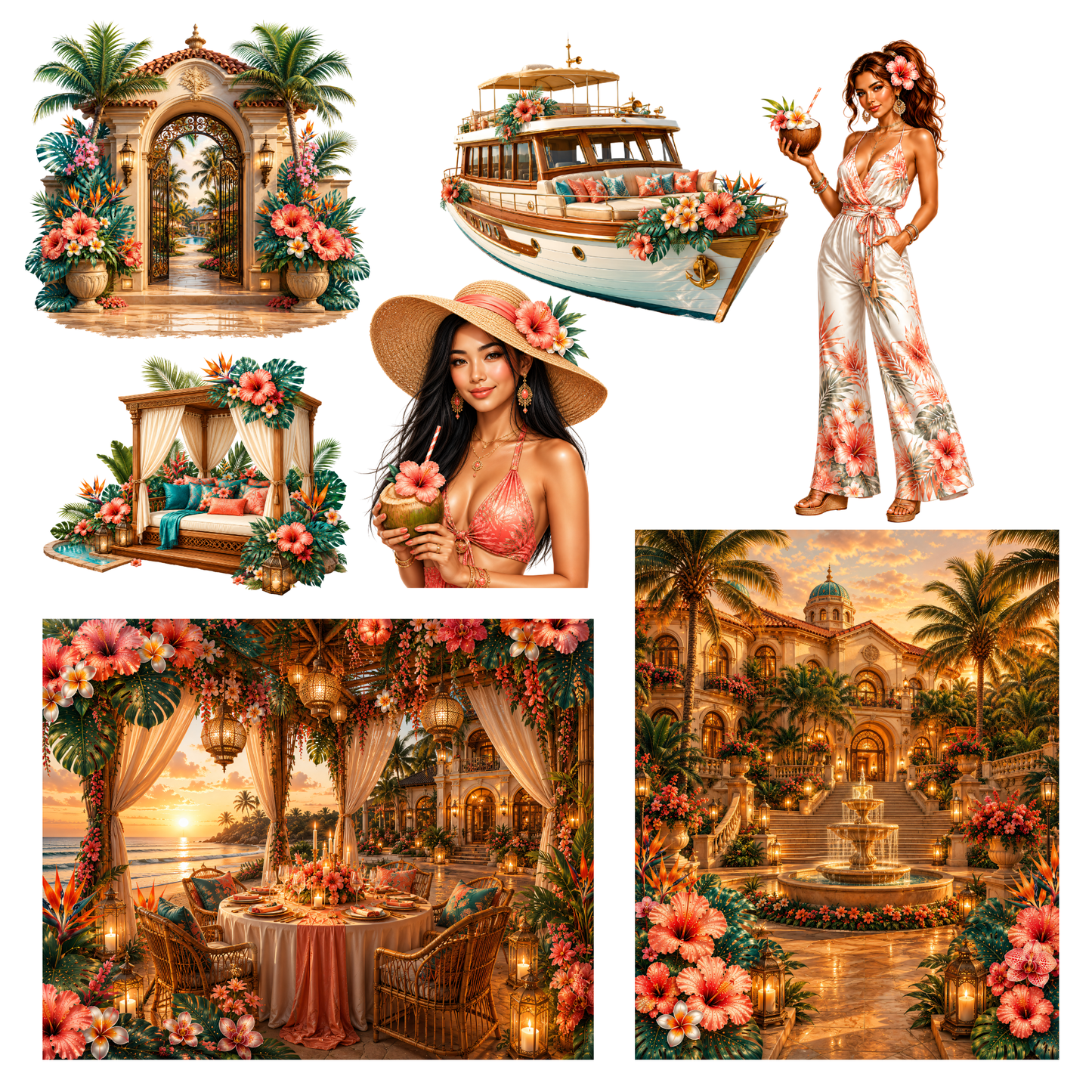 Tropical Resort Clipart Set – 35 Luxus Urlaub & Sommer PNGs (300 DPI)