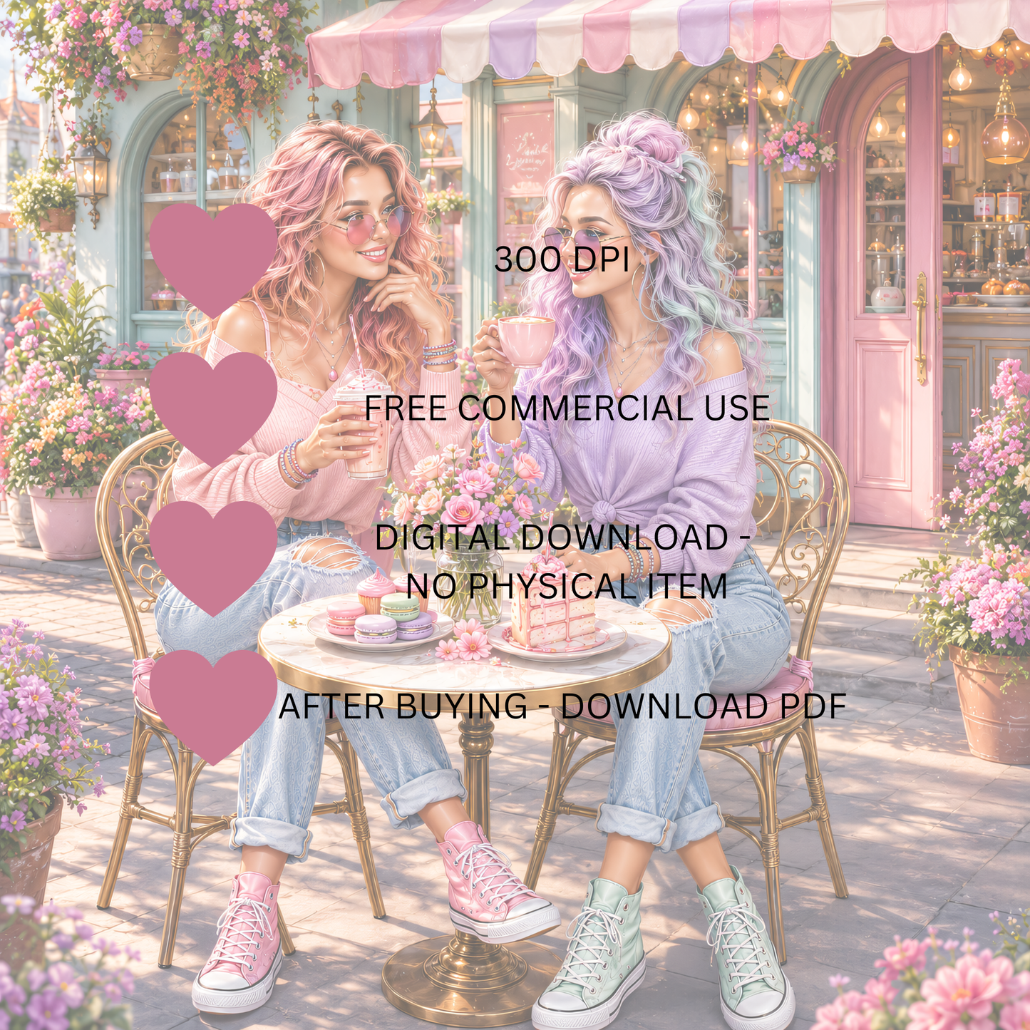 Colorful Café Clipart Set – 30 Pastell Sommer & Kaffeehaus PNGs