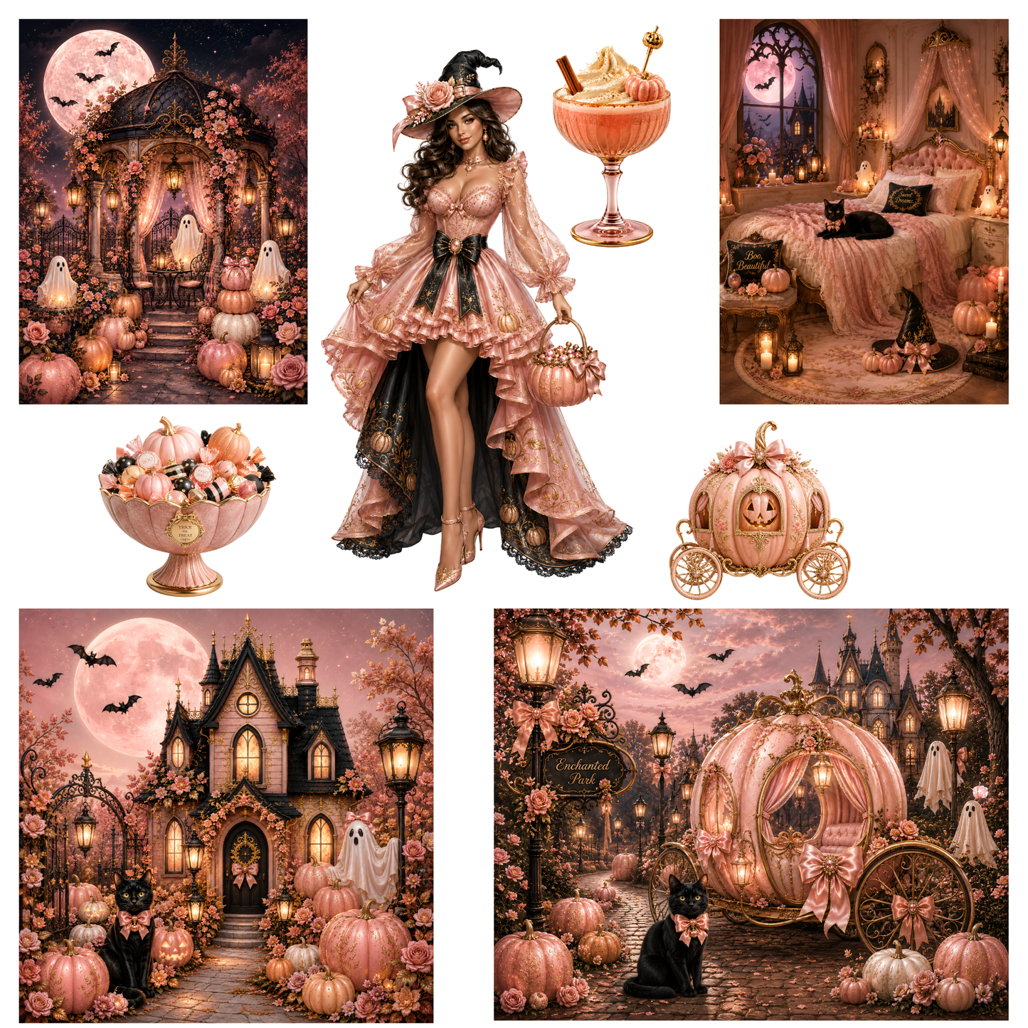 Pink Halloween Clipart Set – 47 Hochwertige Grafiken