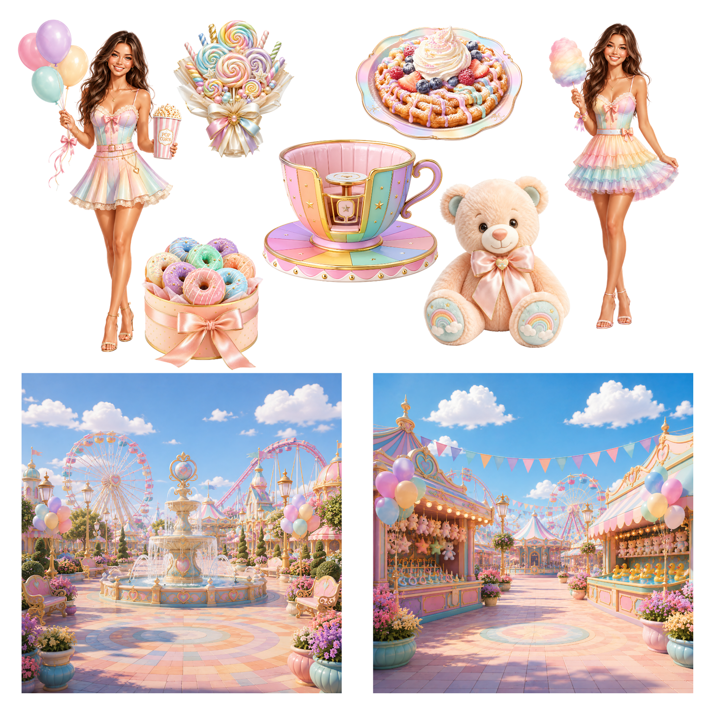 Digitales Clipart Set - Pastel Color Fun Parc Collection (50 PNG, 300 DPI)