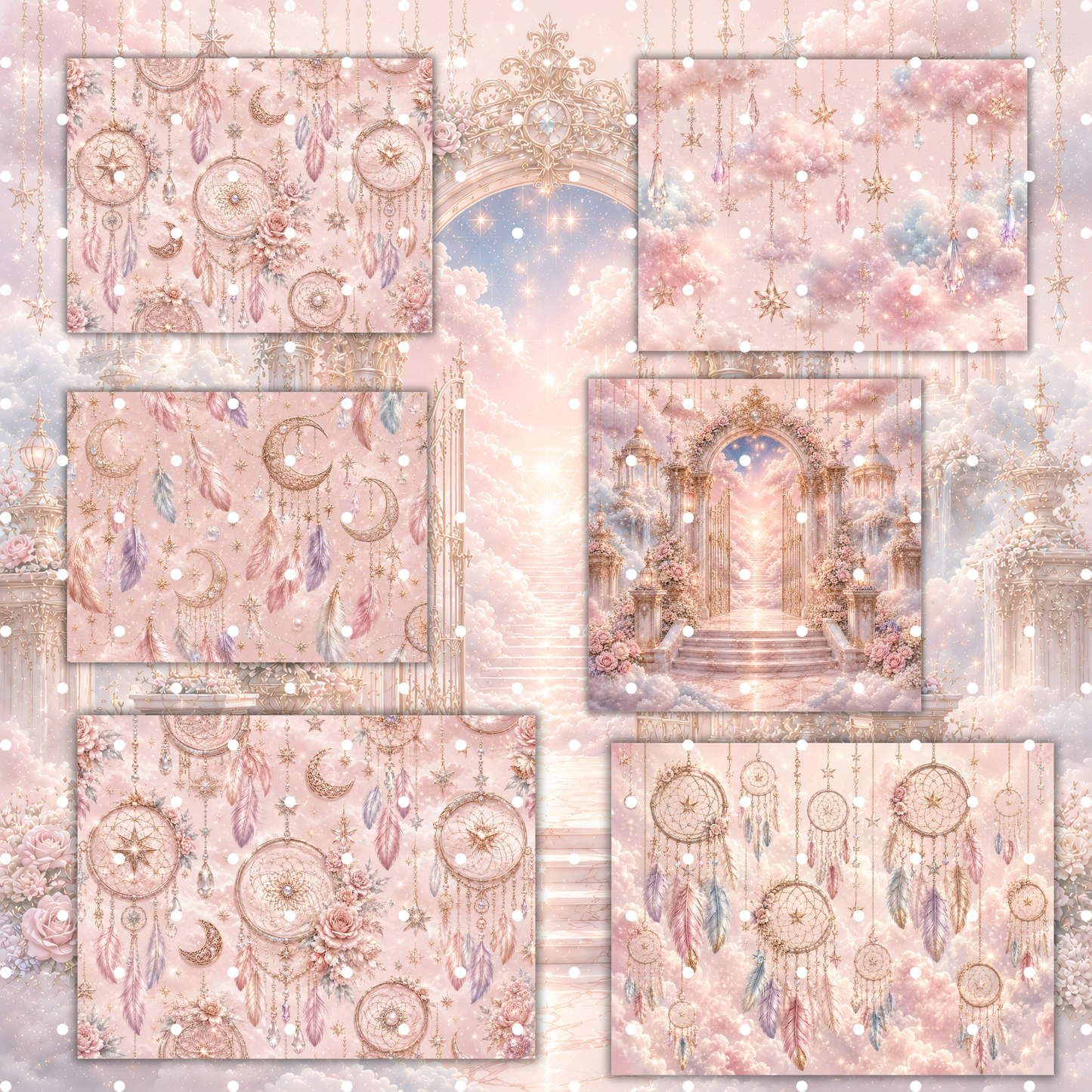 Heaven Wishes Clipart Set 38 PNG | Engel Himmel Traumfänger Bilder | Powdery Rose Gold Fantasy Grafiken | Free Commercial Use Digital Download