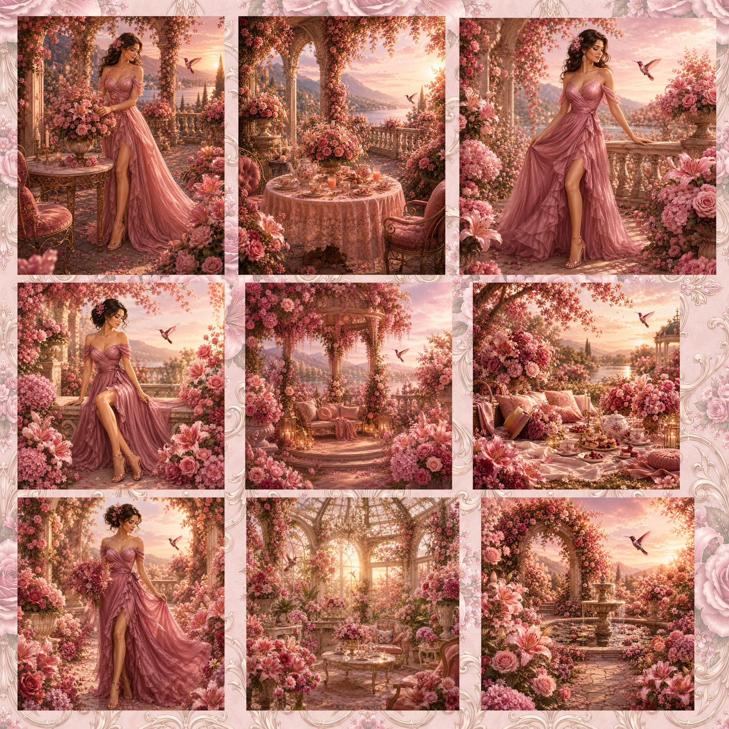 Luxuriöses Blumen-Clipart Set Selential in Rosé für kommerzielle Nutzung