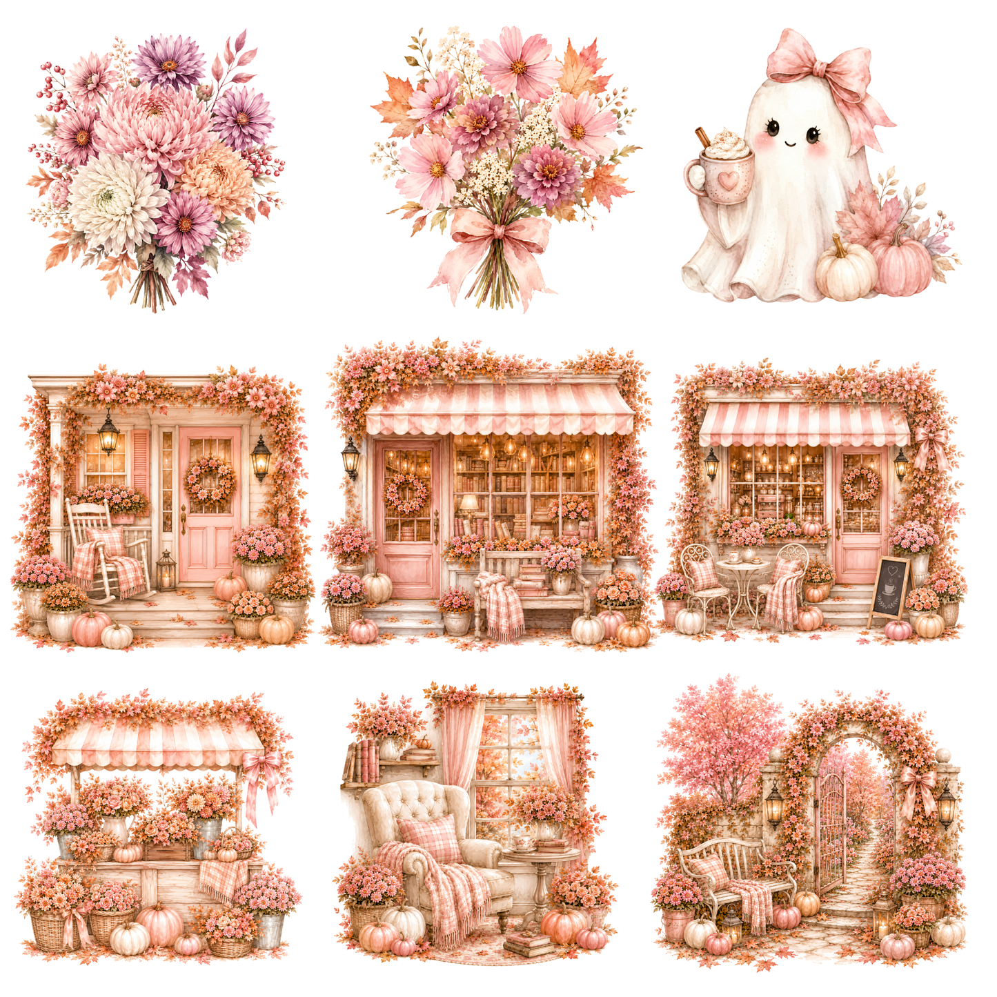Pink Lovely Autumn Clipart Mega-Set – 102 süße Rosa Herbst PNGs (300 DPI)