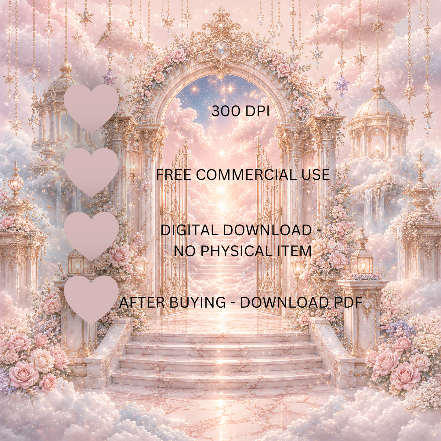 Heaven Wishes Clipart Set 38 PNG | Engel Himmel Traumfänger Bilder | Powdery Rose Gold Fantasy Grafiken | Free Commercial Use Digital Download