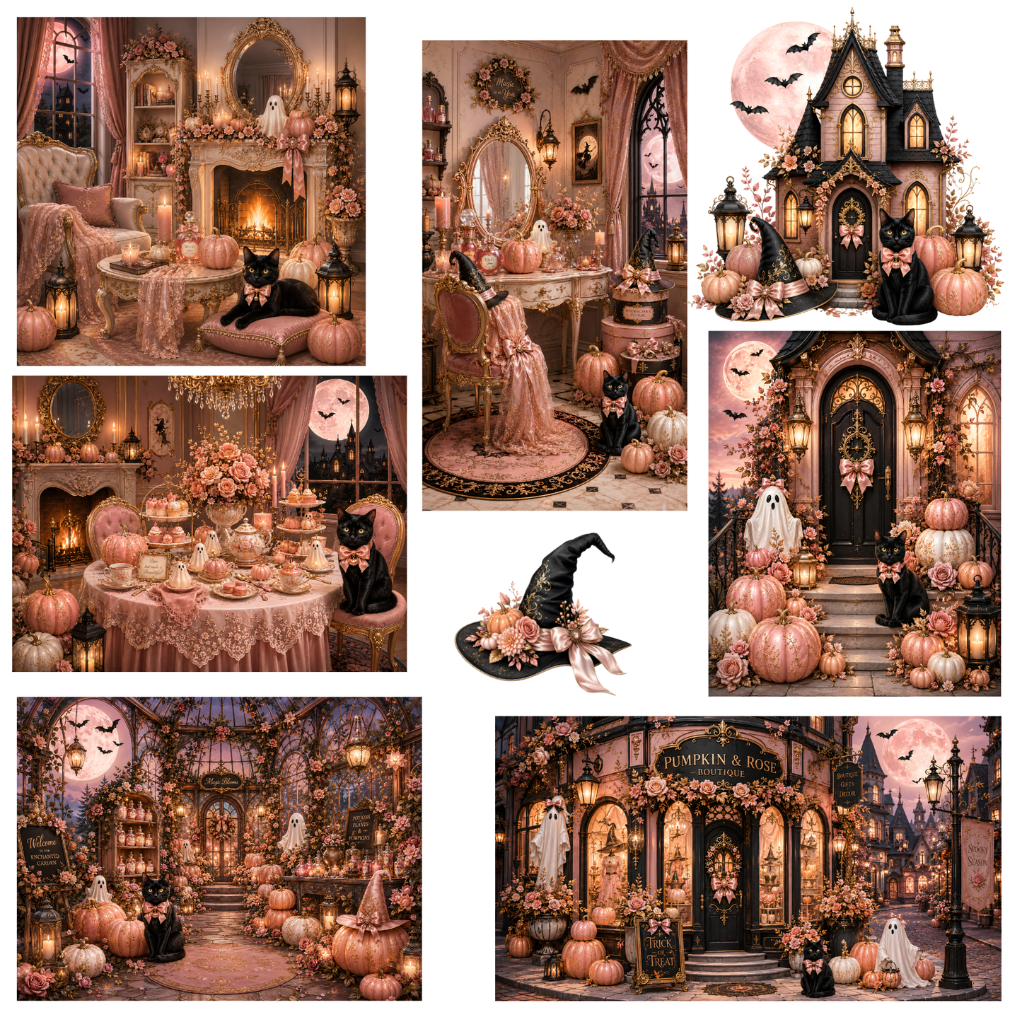 Pink Halloween Clipart Set – 47 Hochwertige Grafiken