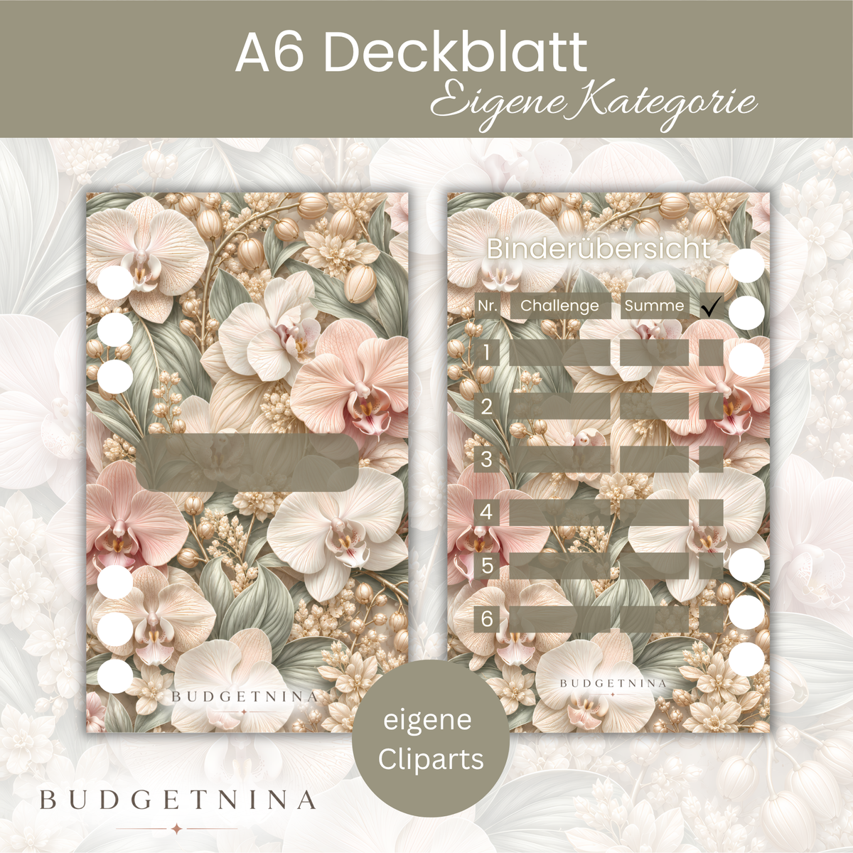 Orchidee Glam – A6 Deckblatt & Binderübersicht