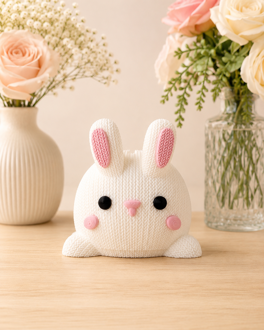 Spardose Hase in Strick-Optik (3D-Druck) – Wiederverwendbar