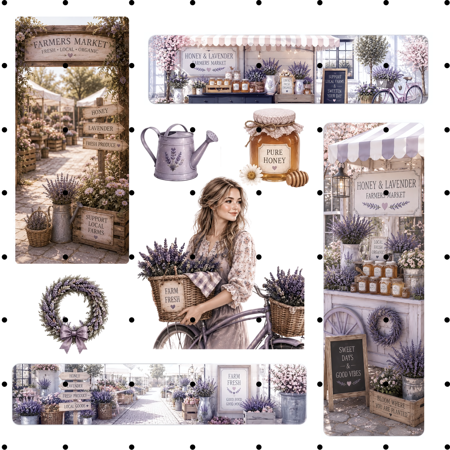 Lavender & Honey Clipart Bundle - 55 Aesthetic PNGs - Rustic Provence Farmhouse Art