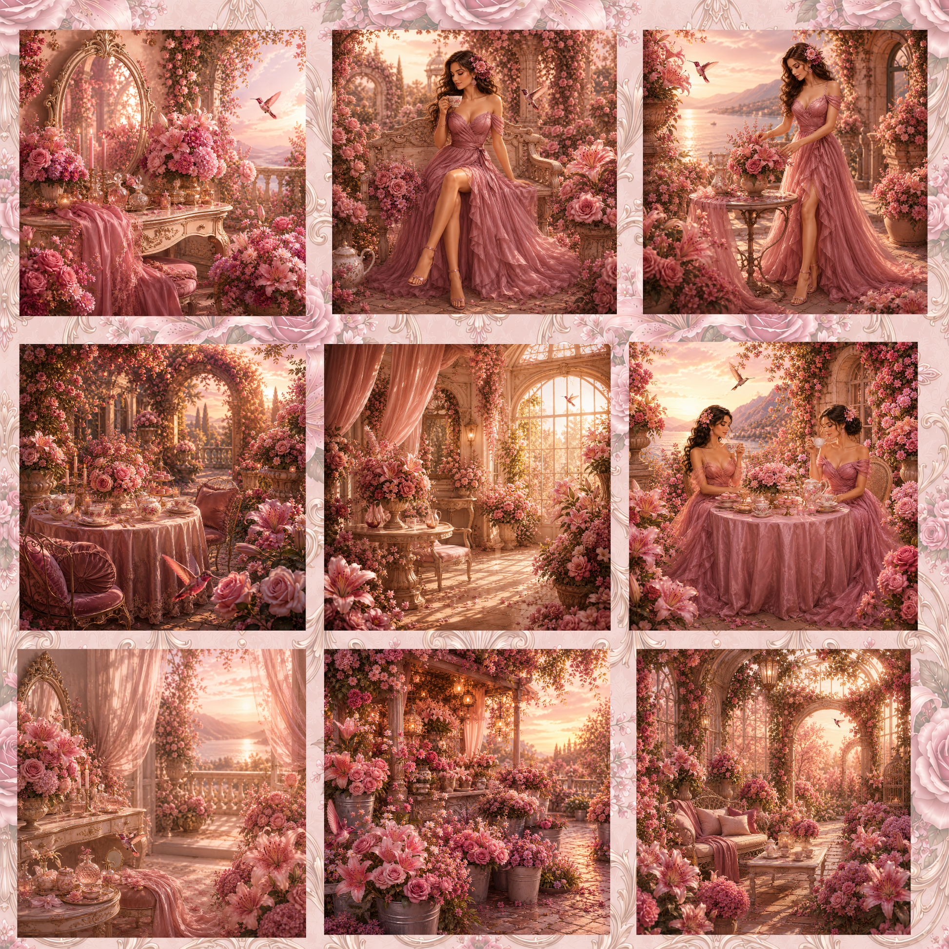 Luxuriöses Blumen-Clipart Set Selential in Rosé für kommerzielle Nutzung