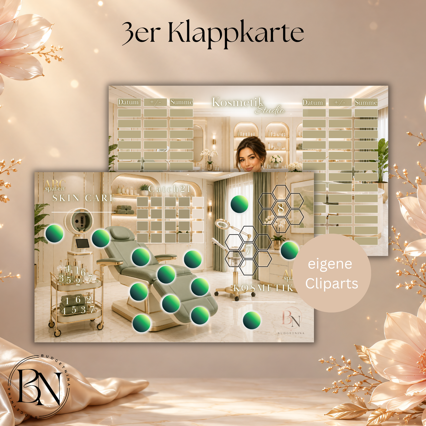 3er Klappkarte "Kosmetik Studio" – XL Beauty Sparchallenge