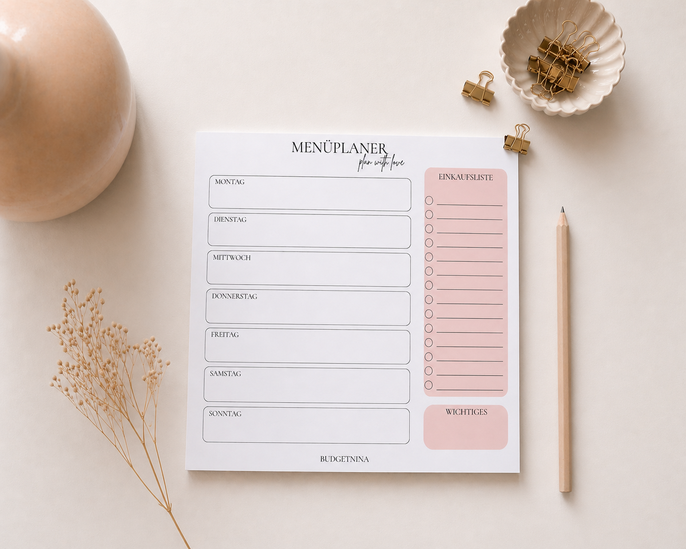Menü Planer A5 / Menuplanner A5