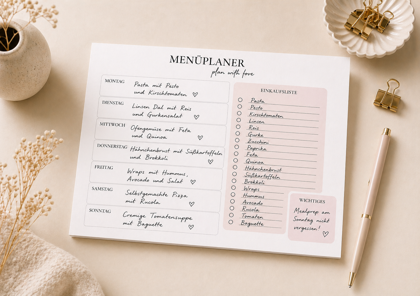Menü Planer A5 / Menuplanner A5