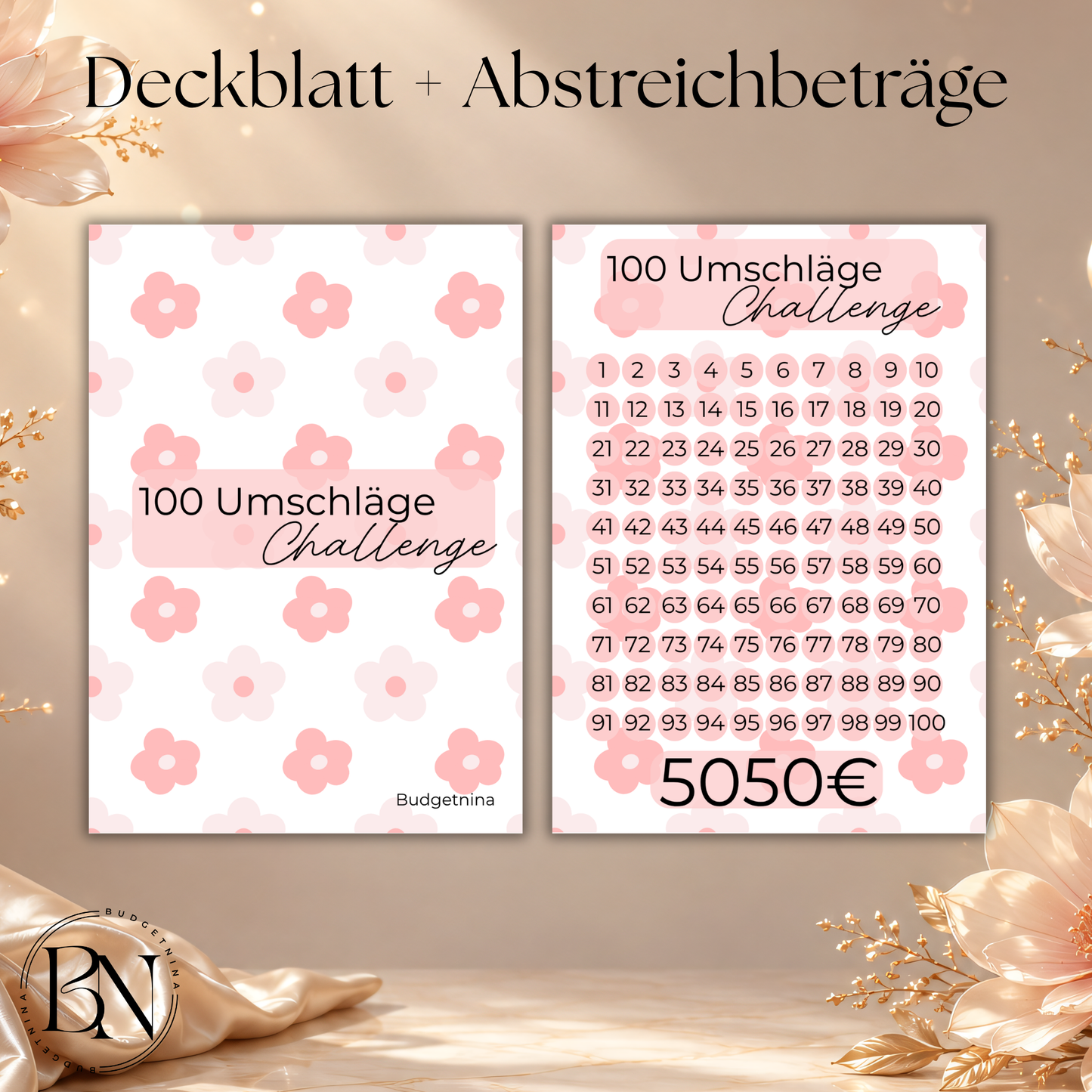 100 Umschläge Challenge Blumen rosa/weiß