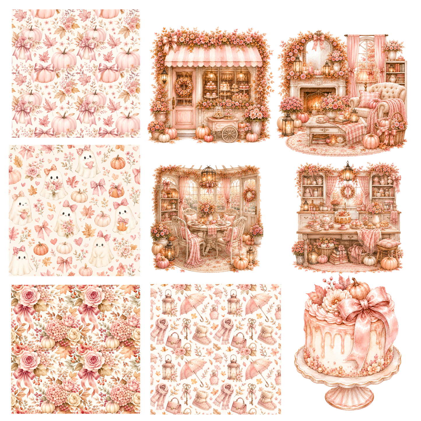 Pink Lovely Autumn Clipart Mega-Set – 102 süße Rosa Herbst PNGs (300 DPI)
